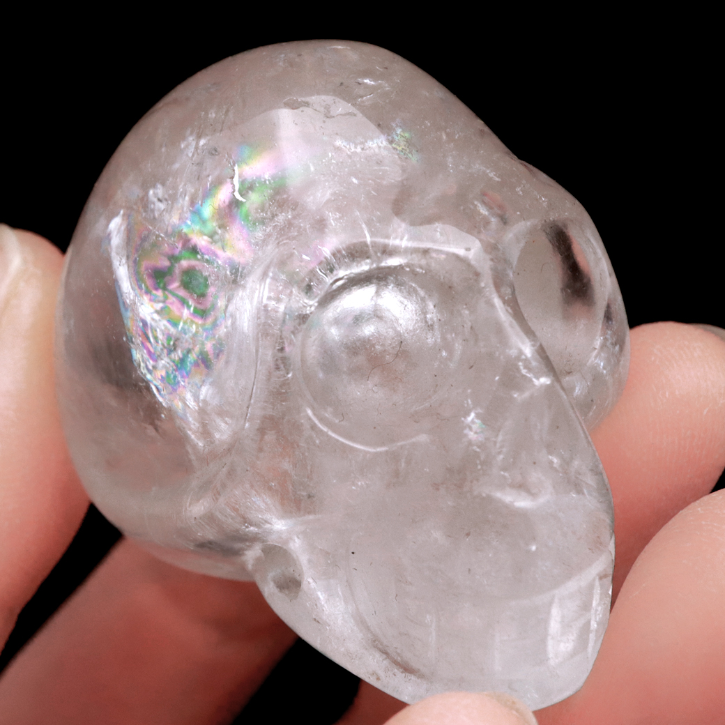 クリスタル スカル 天然水晶 虹入り 骸骨 置物 アイリスクォーツ ドクロ ブラジル産 1点もの 天然石 パワーストーン