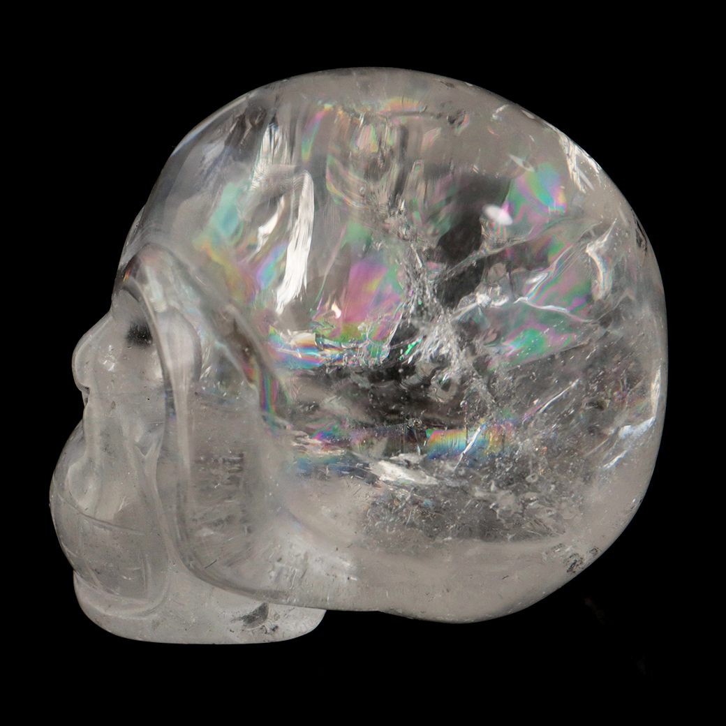 クリスタル スカル 天然水晶 虹入り 骸骨 置物  アイリスクォーツ ドクロ ブラジル産