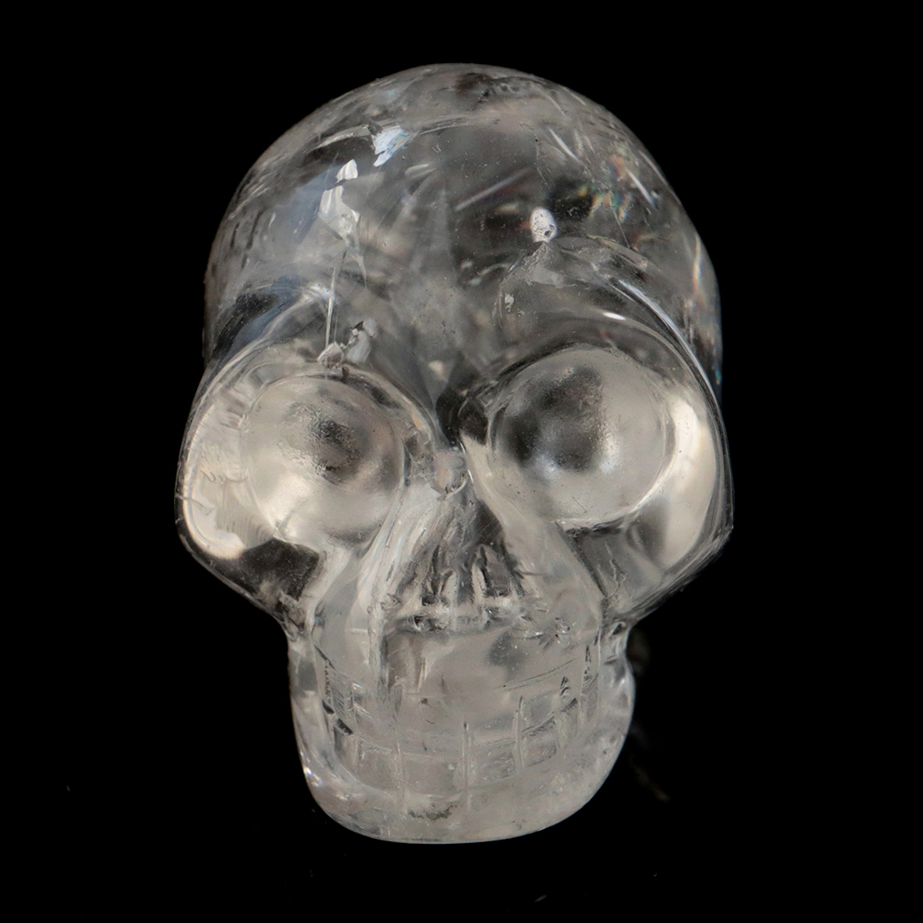 クリスタル スカル 天然水晶 虹入り 骸骨 置物  アイリスクォーツ ドクロ ブラジル産