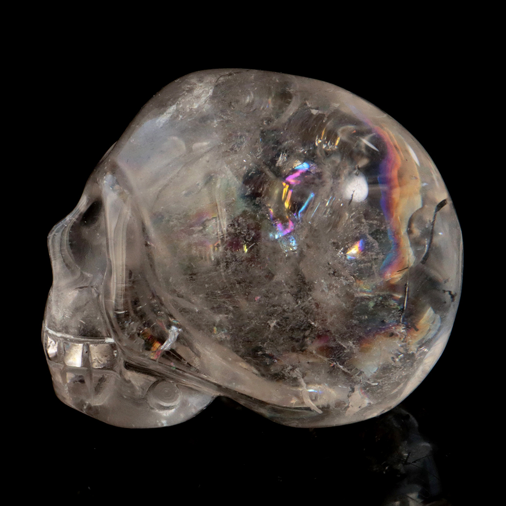 クリスタル スカル 天然水晶 虹入り 骸骨 置物  アイリスクォーツ ドクロ ブラジル産