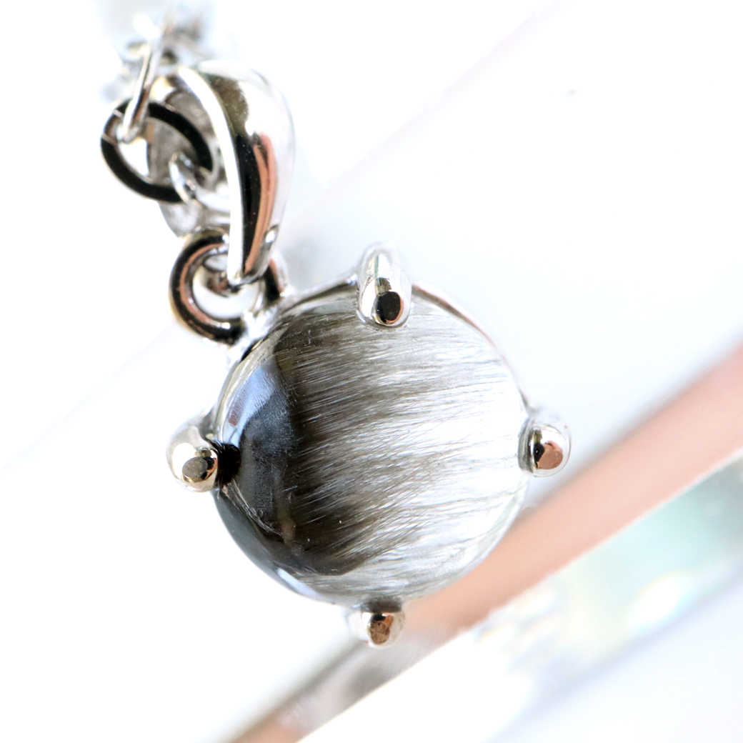 プラチナ ルチルクォーツ ネックレス 天然石 ペンダント Silver925 サージカルステンレス製チェーン付き