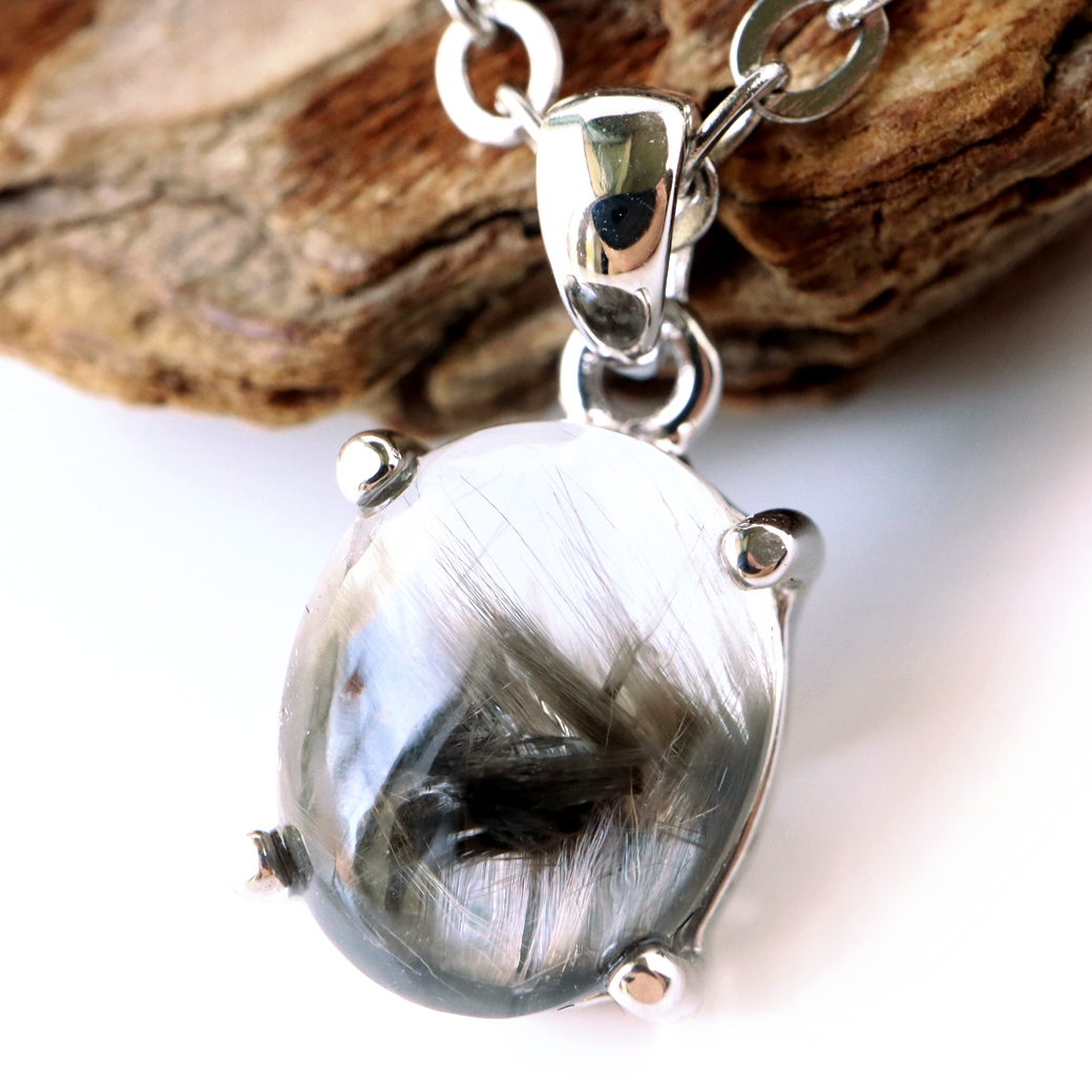 プラチナ ルチルクォーツ ネックレス 天然石 ペンダント Silver925 サージカルステンレス製チェーン付き