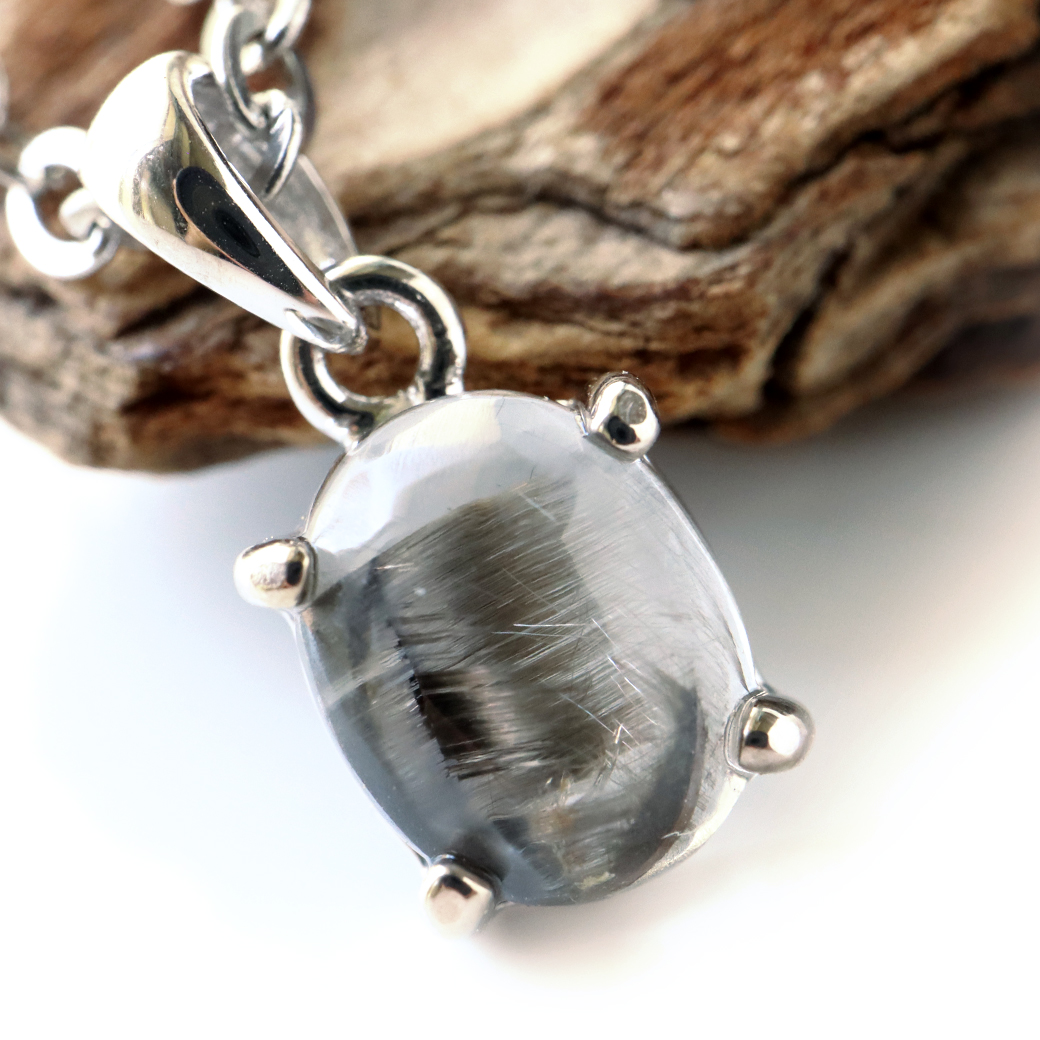 プラチナ ルチルクォーツ ネックレス 天然石 ペンダント Silver925 サージカルステンレス製チェーン付き