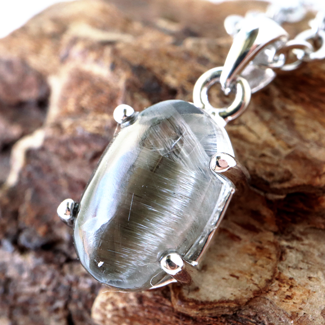 プラチナ ルチルクォーツ ネックレス 天然石 ペンダント Silver925 サージカルステンレス製チェーン付き