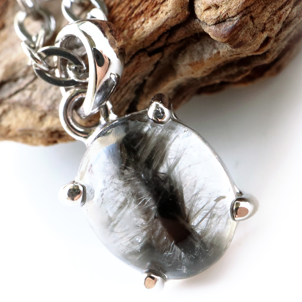 プラチナ ルチルクォーツ ネックレス 天然石 ペンダント Silver925 サージカルステンレス製チェーン付き