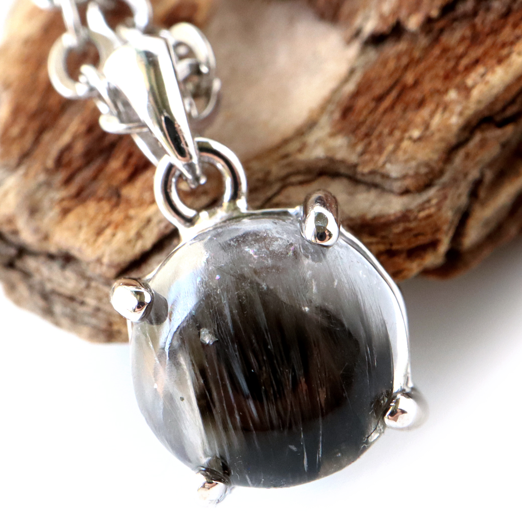 プラチナ ルチルクォーツ ネックレス 天然石 ペンダント Silver925 サージカルステンレス製チェーン付き