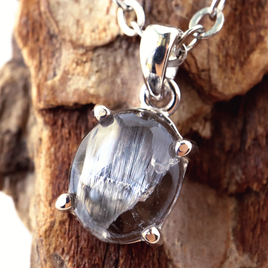 プラチナ ルチルクォーツ ネックレス 天然石 ペンダント Silver925 サージカルステンレス製チェーン付き