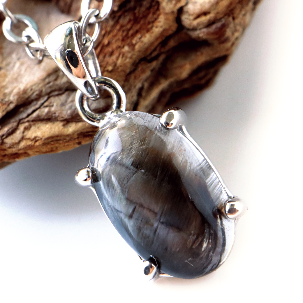 プラチナ ルチルクォーツ ネックレス 天然石 ペンダント Silver925 サージカルステンレス製チェーン付き