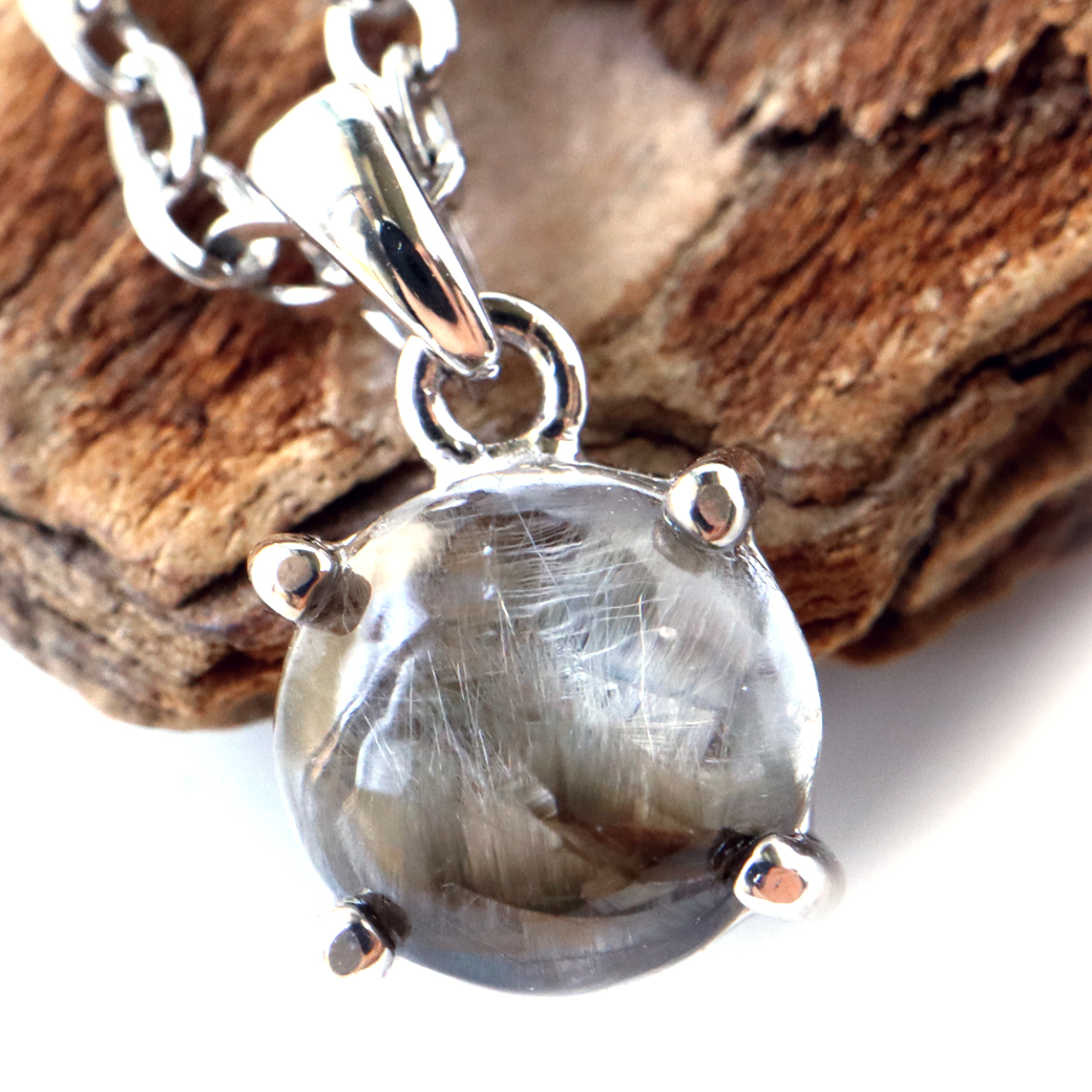 プラチナ ルチルクォーツ ネックレス 天然石 ペンダント Silver925 サージカルステンレス製チェーン付き