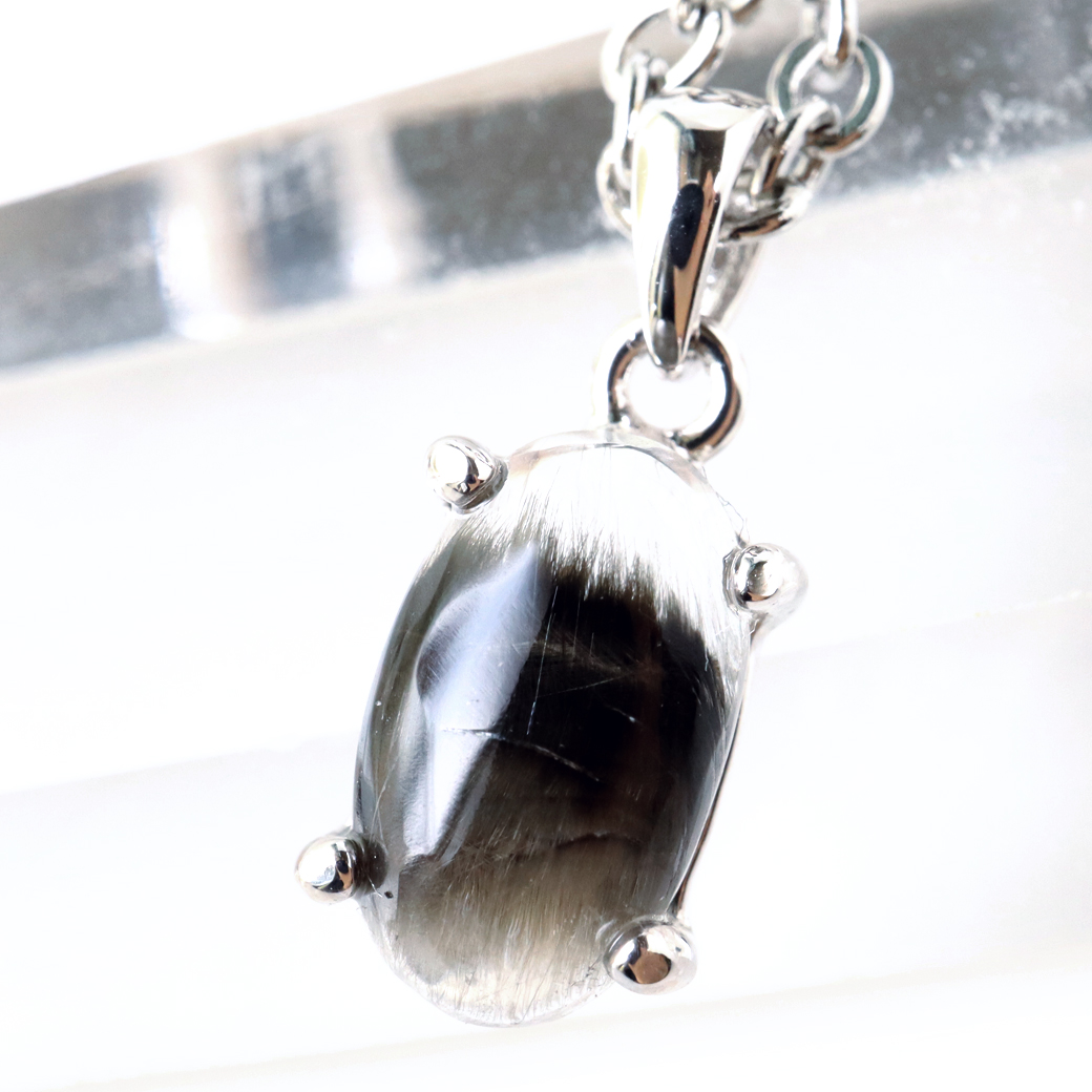 プラチナ ルチルクォーツ ネックレス 天然石 ペンダント Silver925 サージカルステンレス製チェーン付き