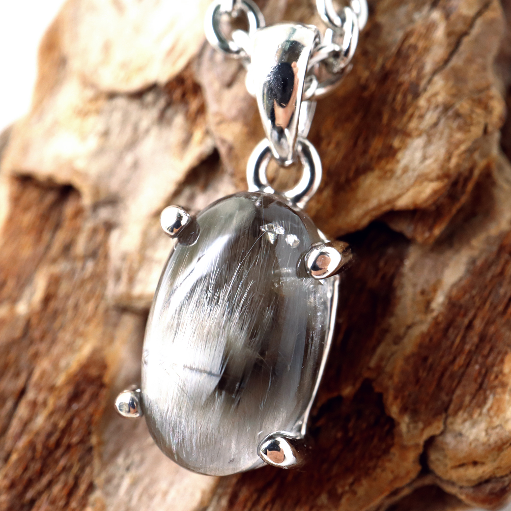 プラチナ ルチルクォーツ ネックレス 天然石 ペンダント Silver925 サージカルステンレス製チェーン付き