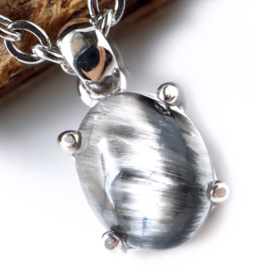 プラチナ ルチルクォーツ ネックレス 天然石 ペンダント Silver925 サージカルステンレス製チェーン付き