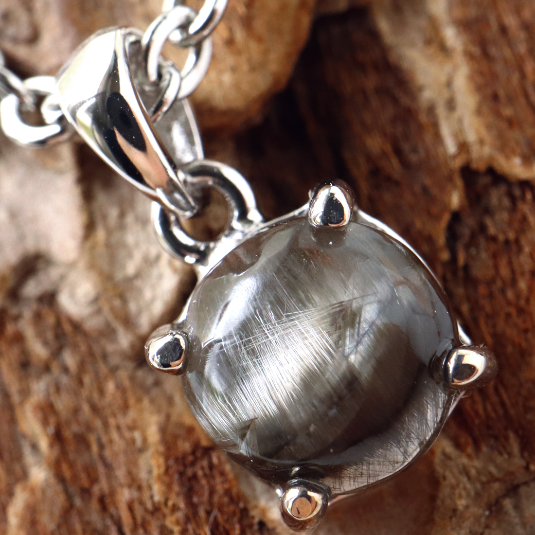 プラチナ ルチルクォーツ ネックレス 天然石 ペンダント Silver925 サージカルステンレス製チェーン付き