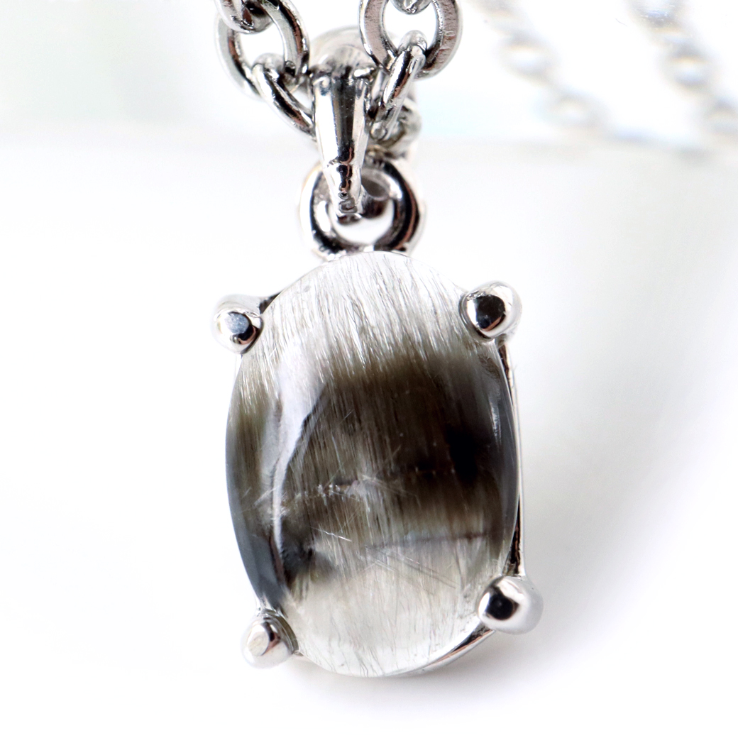 プラチナ ルチルクォーツ ネックレス 天然石 ペンダント Silver925 サージカルステンレス製チェーン付き