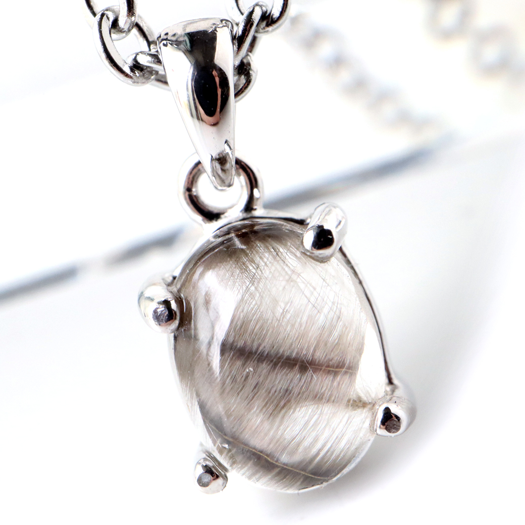 プラチナ ルチルクォーツ ネックレス 天然石 ペンダント Silver925 サージカルステンレス製チェーン付き