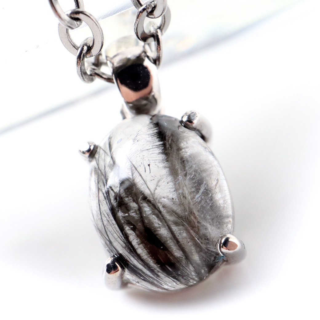 プラチナ ルチルクォーツ ネックレス 天然石 ペンダント Silver925 サージカルステンレス製チェーン付き