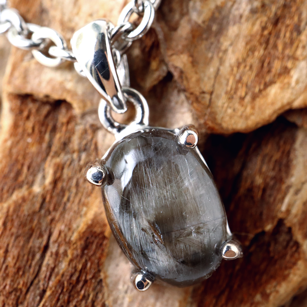 プラチナ ルチルクォーツ ネックレス 天然石 ペンダント Silver925 サージカルステンレス製チェーン付き