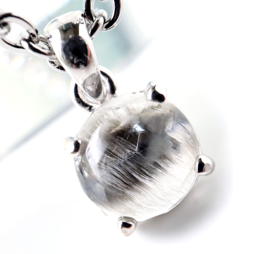 プラチナ ルチルクォーツ ネックレス 天然石 ペンダント Silver925 サージカルステンレス製チェーン付き