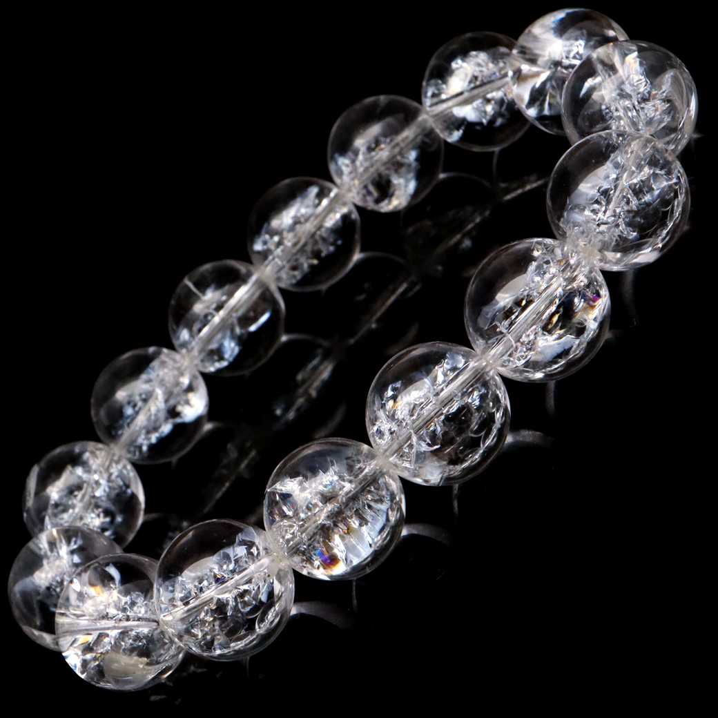アイリスクォーツ 人工クラック ブレスレット 14mm 天然石 パワーストーン 虹入り 水晶 母の日 ホワイトデー プレゼント お返し