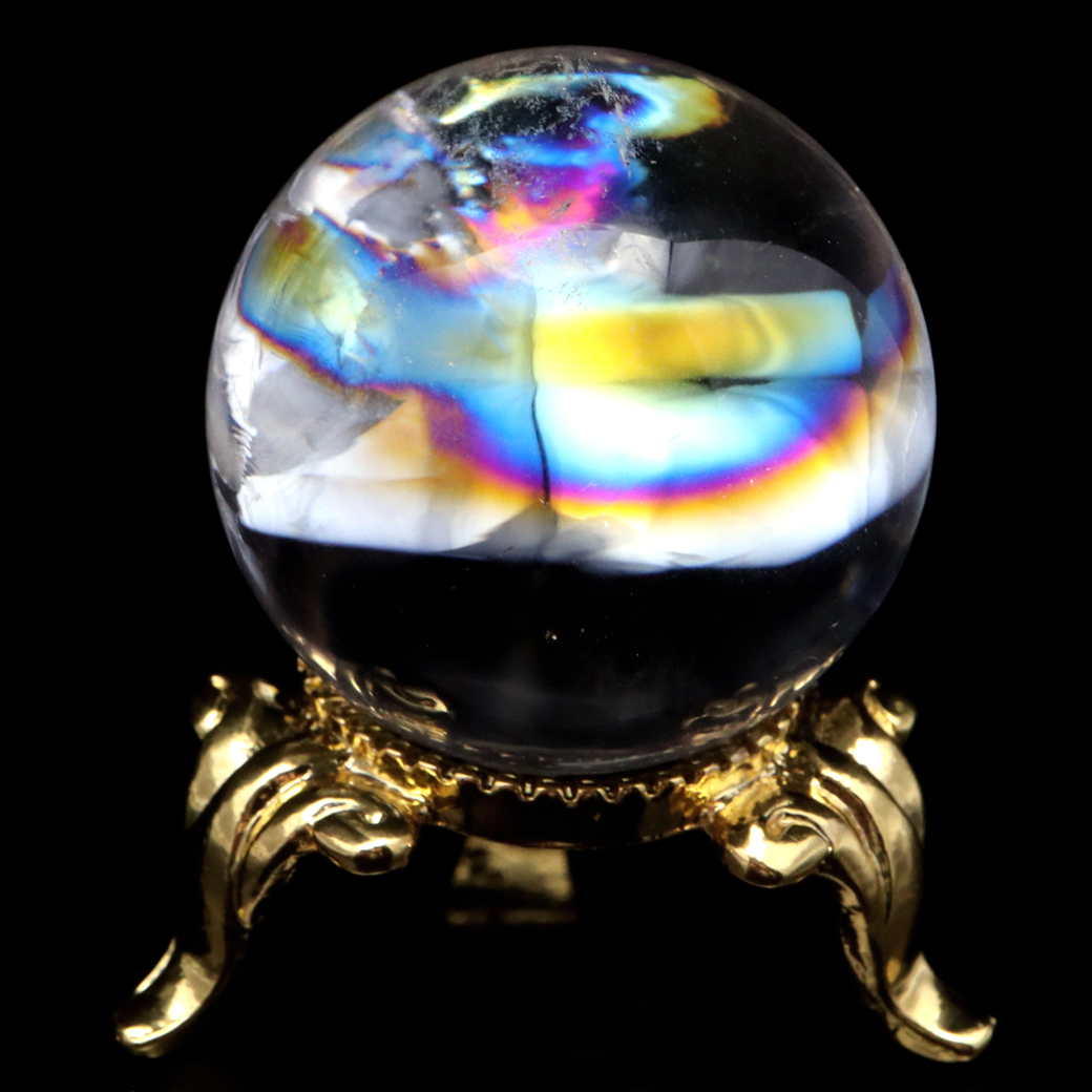 アイリスクォーツ 丸玉 水晶 虹入り AA 天然 台座付き レインボー パワーストーン 天然石 1点もの 置き物 玉 球 本物 風水