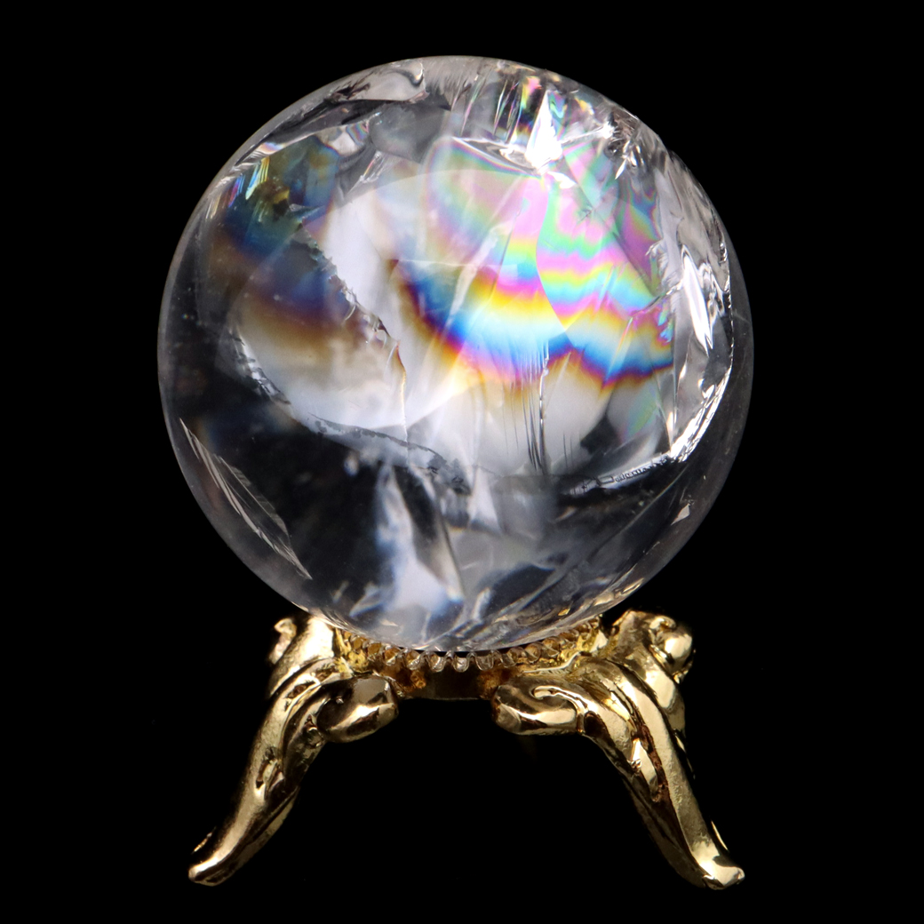 アイリスクォーツ 丸玉 水晶 虹入り AA+ 天然 台座付き レインボー パワーストーン 天然石