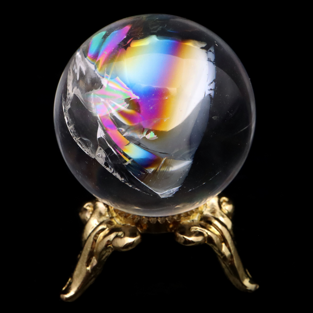 アイリスクォーツ 丸玉 水晶 虹入り AA+ 天然 台座付き レインボー パワーストーン 天然石