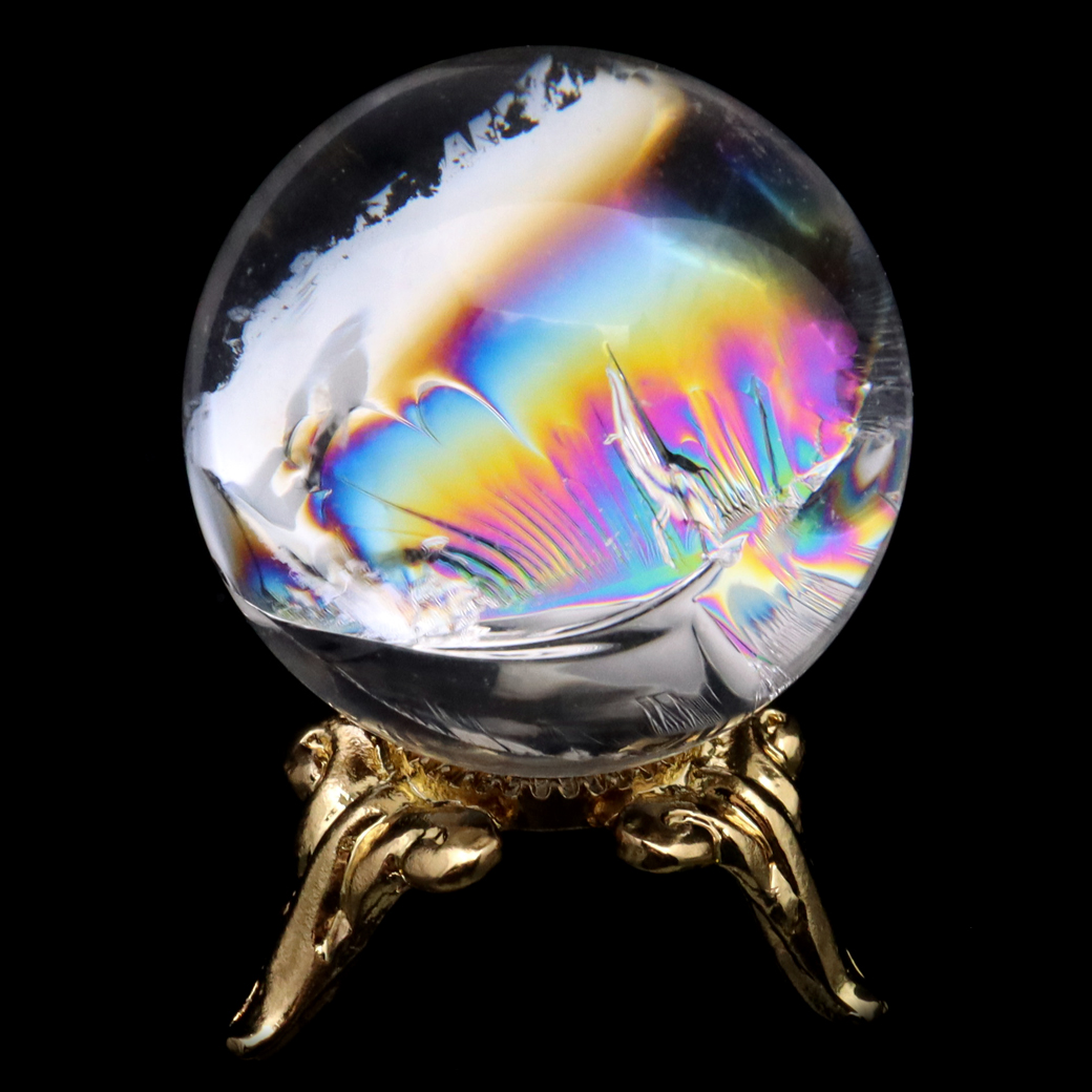 アイリスクォーツ 丸玉 水晶 虹入り AA+ 天然 台座付き レインボー パワーストーン 天然石