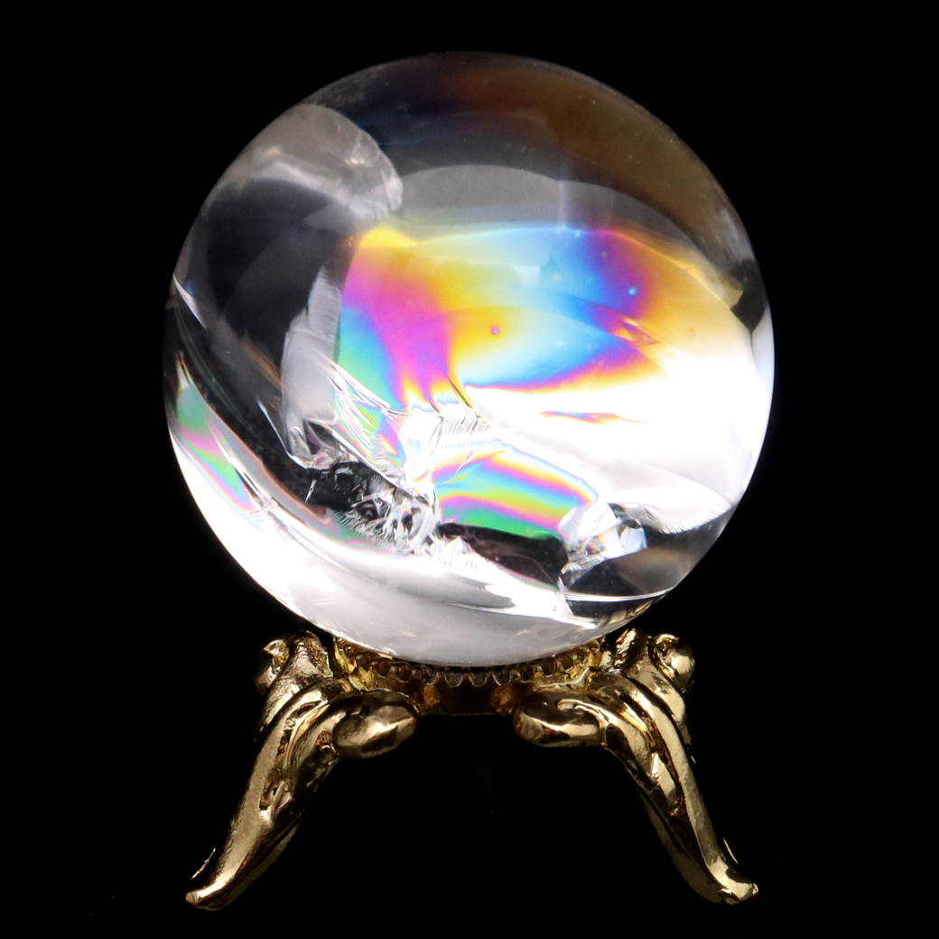 アイリスクォーツ 丸玉 水晶 虹入り AA+ 天然 台座付き レインボー パワーストーン 天然石