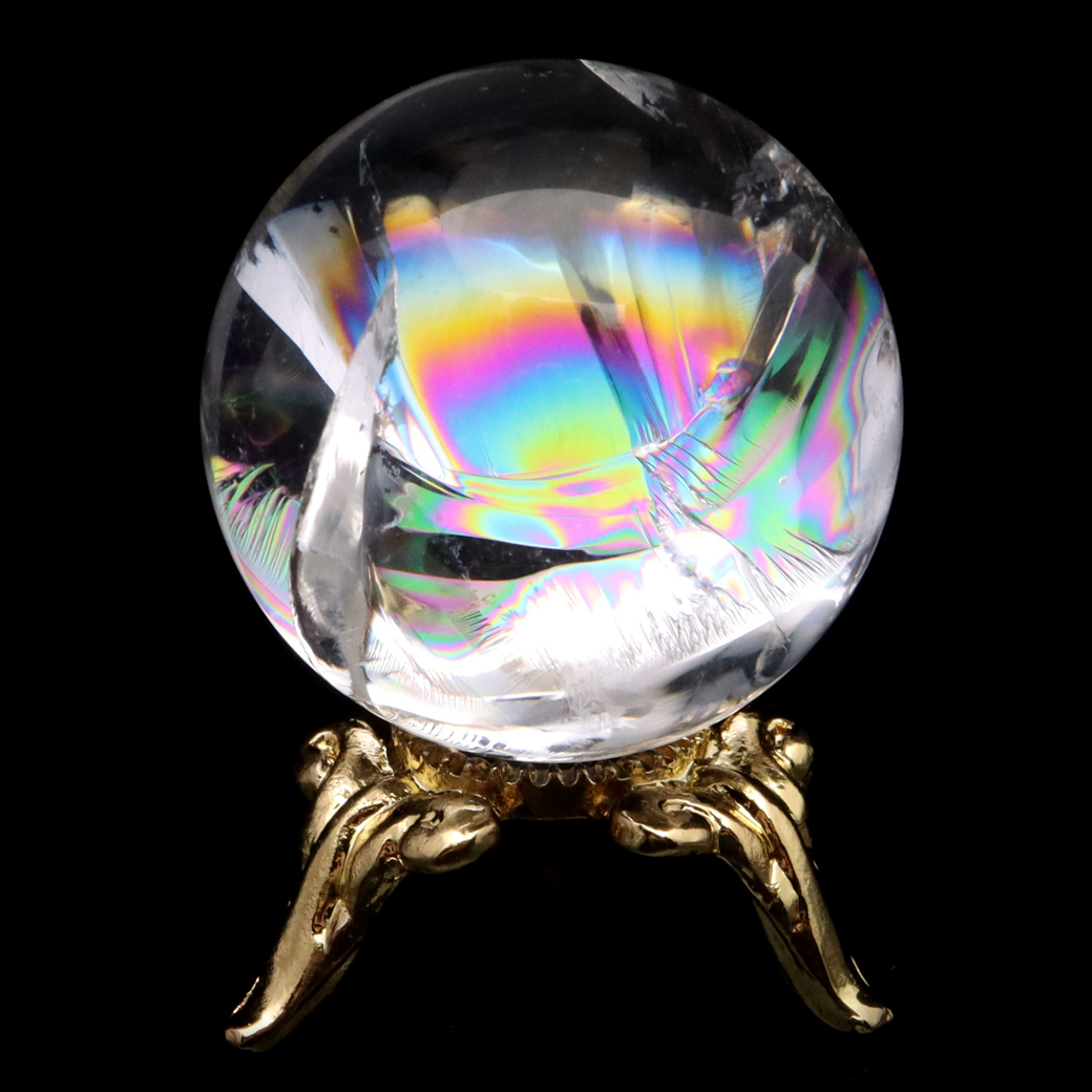 アイリスクォーツ 丸玉 水晶 虹入り AA+ 天然 台座付き レインボー パワーストーン 天然石