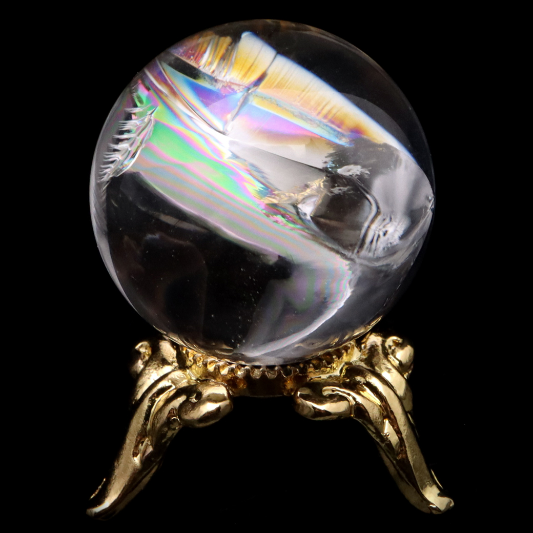 アイリスクォーツ 丸玉 水晶 虹入り AA+ 天然 台座付き レインボー パワーストーン 天然石