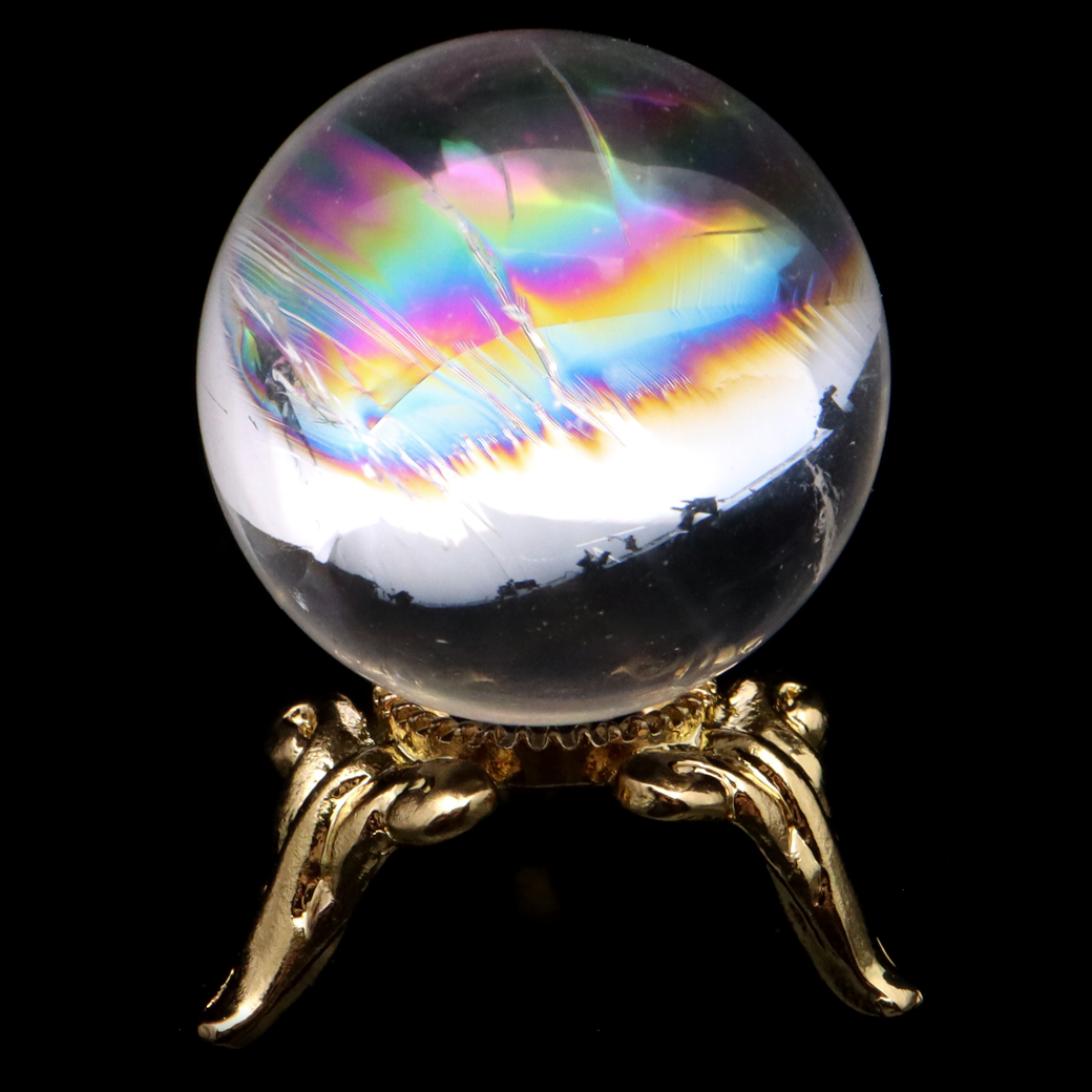 アイリスクォーツ 丸玉 水晶 虹入り AA+ 天然 台座付き レインボー パワーストーン 天然石