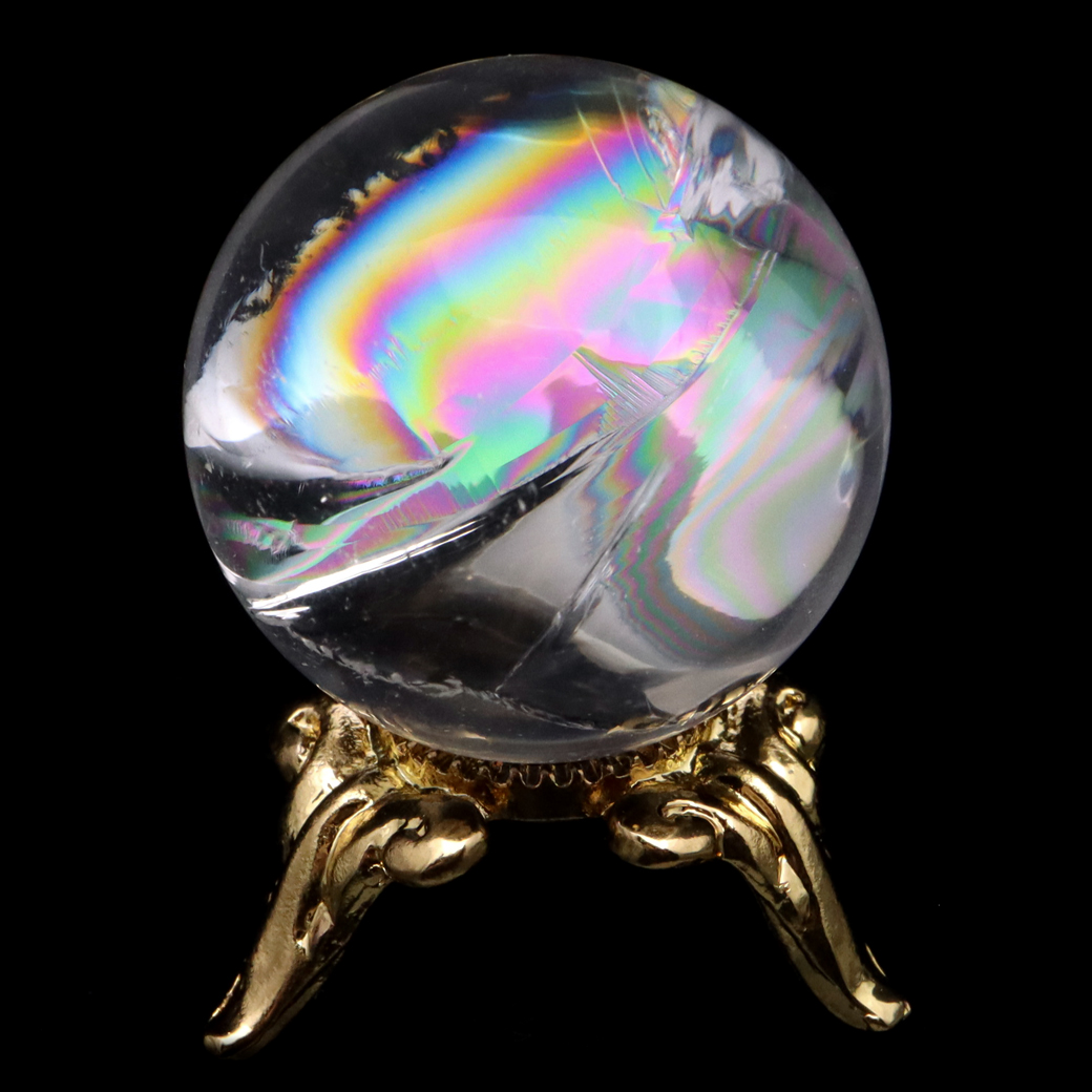 アイリスクォーツ 丸玉 水晶 虹入り AA 天然 台座付き レインボー パワーストーン 天然石