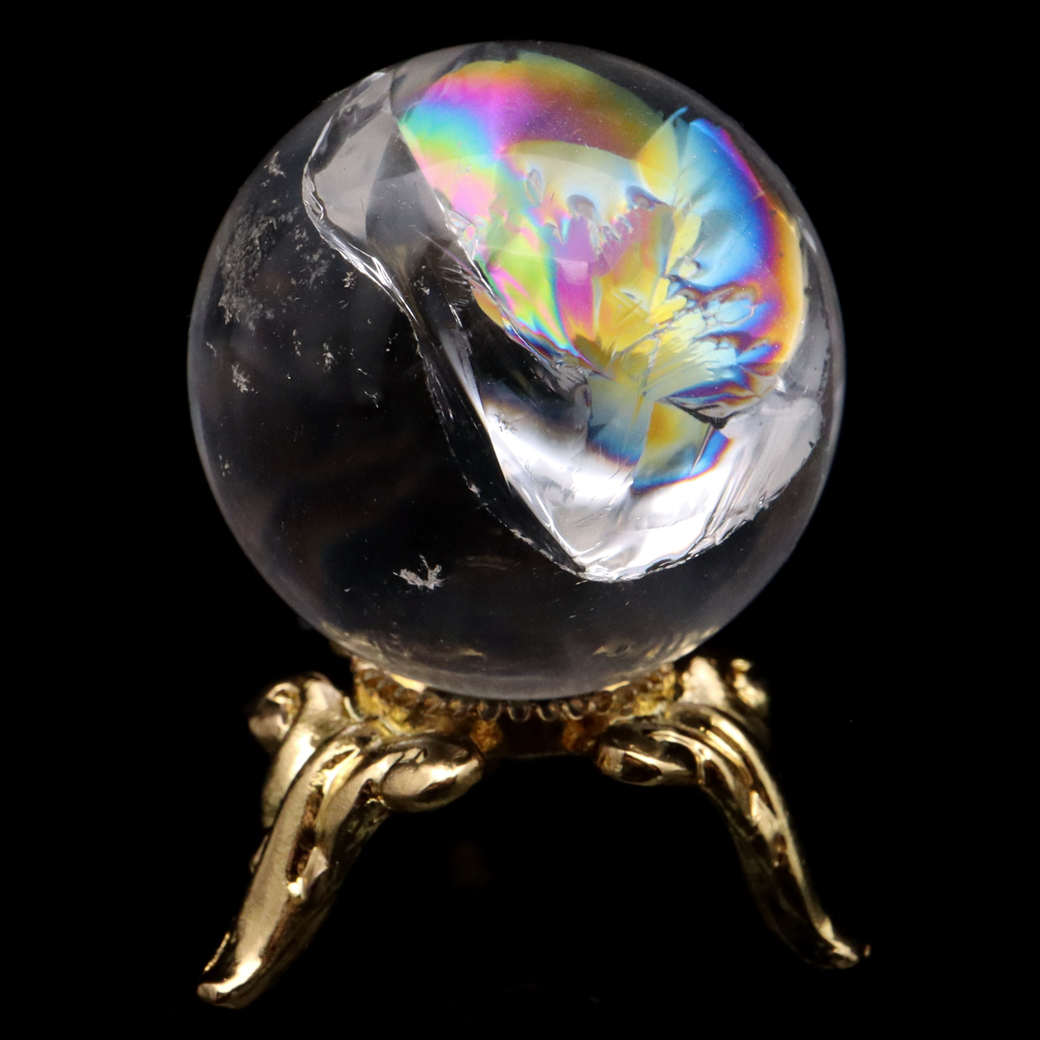 アイリスクォーツ 丸玉 水晶 虹入り AA 天然 台座付き レインボー パワーストーン 天然石