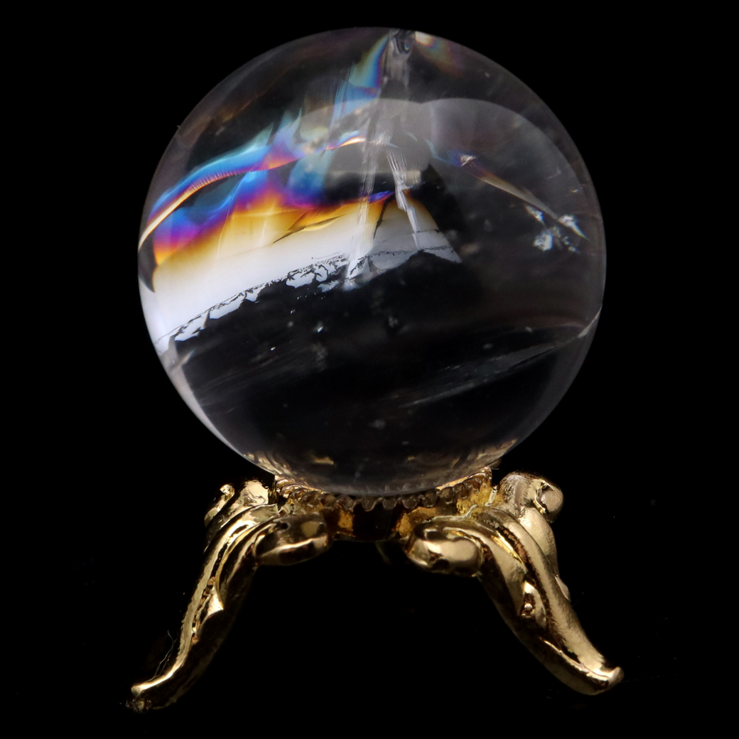 アイリスクォーツ 丸玉 水晶 虹入り AA 天然 台座付き レインボー パワーストーン 天然石