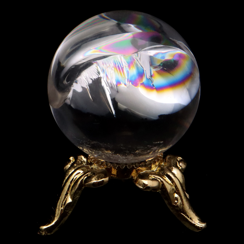 アイリスクォーツ 丸玉 水晶 虹入り AA 天然 台座付き レインボー パワーストーン 天然石