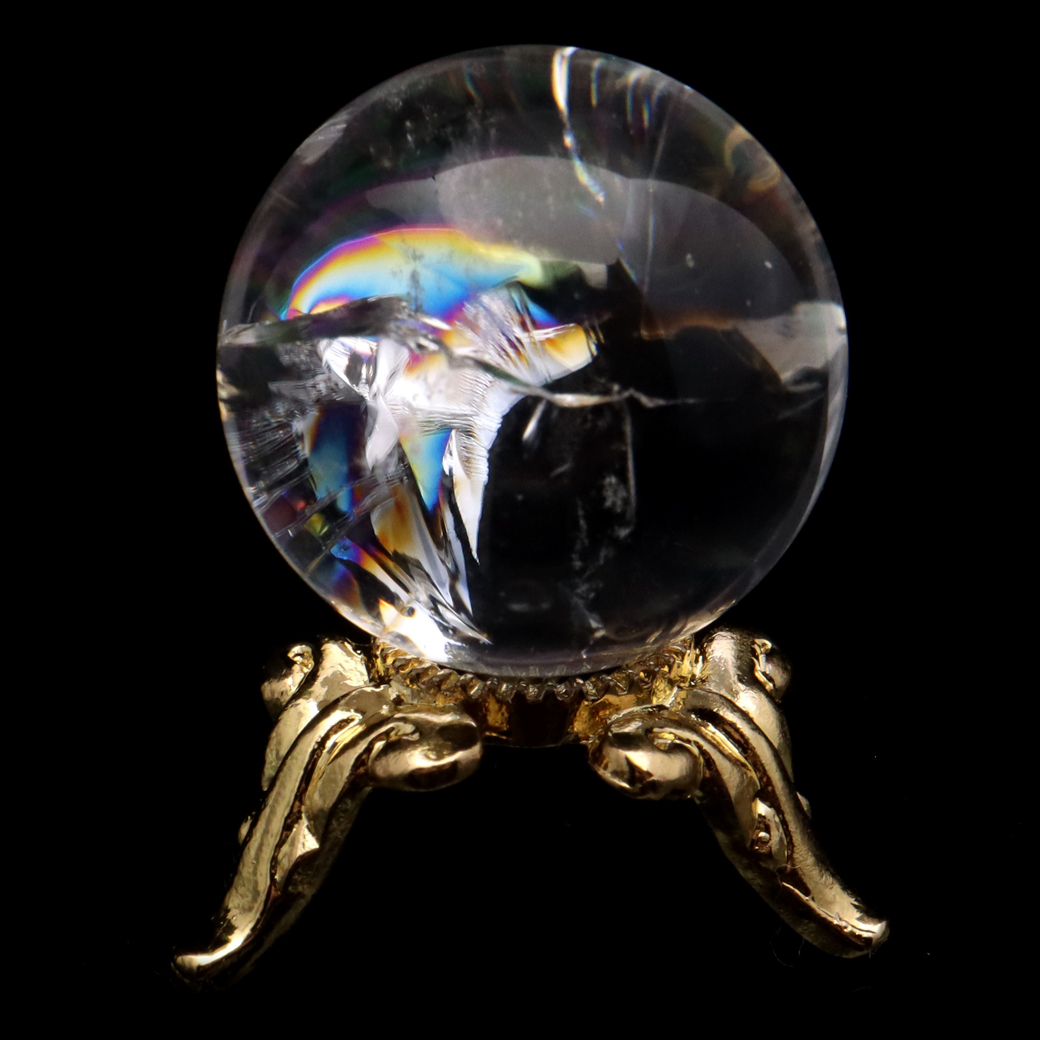 アイリスクォーツ 丸玉 水晶 虹入り AA 天然 台座付き レインボー パワーストーン 天然石