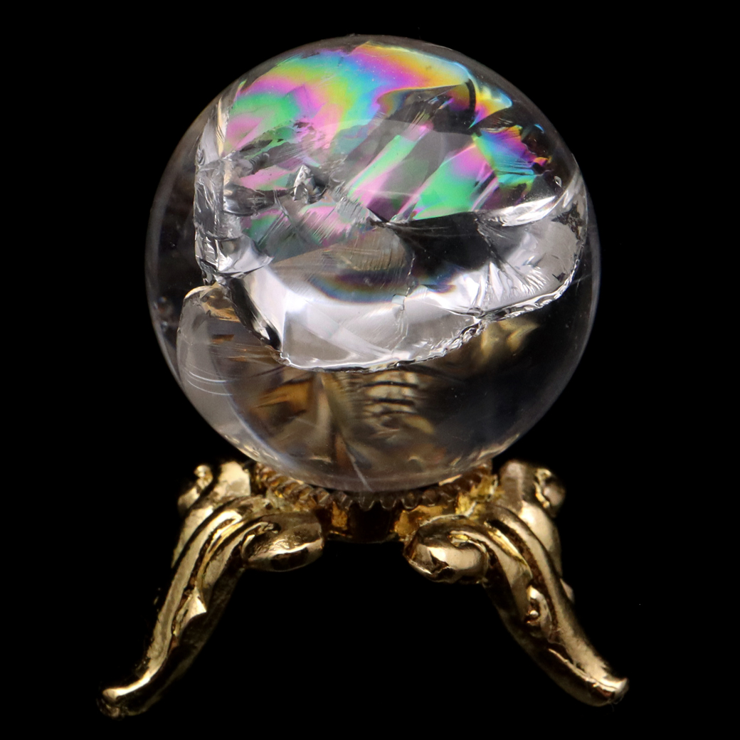 アイリスクォーツ 丸玉 水晶 虹入り AA 天然 台座付き レインボー パワーストーン 天然石