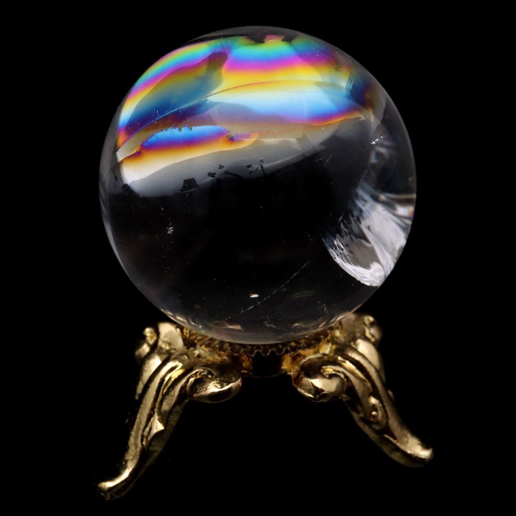 アイリスクォーツ 丸玉 水晶 虹入り AA 天然 台座付き レインボー パワーストーン 天然石