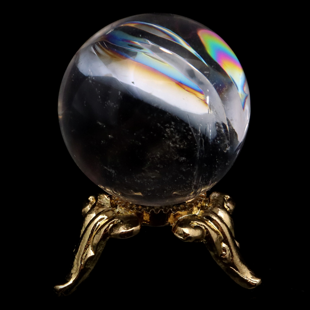 アイリスクォーツ 丸玉 水晶 虹入り AA 天然 台座付き レインボー パワーストーン 天然石