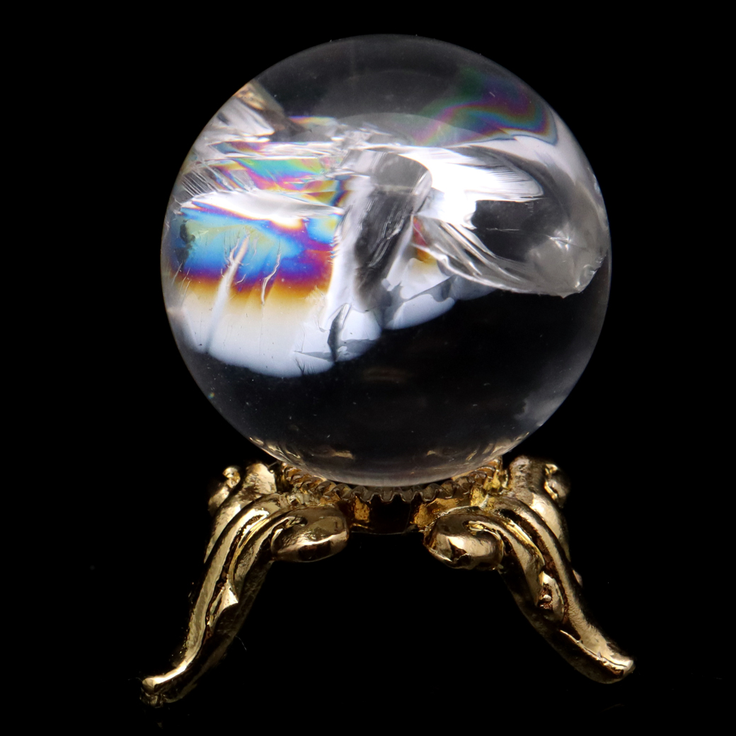 アイリスクォーツ 丸玉 水晶 虹入り AA 天然 台座付き レインボー パワーストーン 天然石