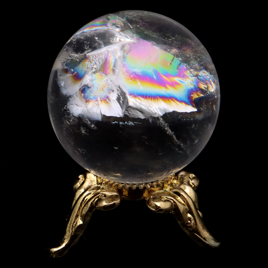 アイリスクォーツ 丸玉 水晶 虹入り AA 天然 台座付き レインボー パワーストーン 天然石