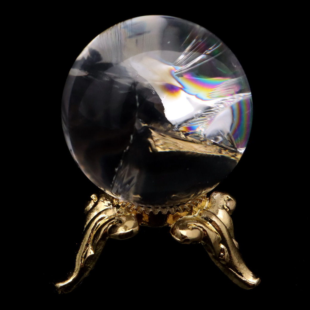 アイリスクォーツ 丸玉 水晶 虹入り AA 天然 台座付き レインボー パワーストーン 天然石