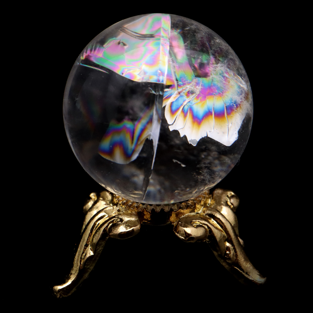 アイリスクォーツ 丸玉 水晶 虹入り AA 天然 台座付き レインボー パワーストーン 天然石