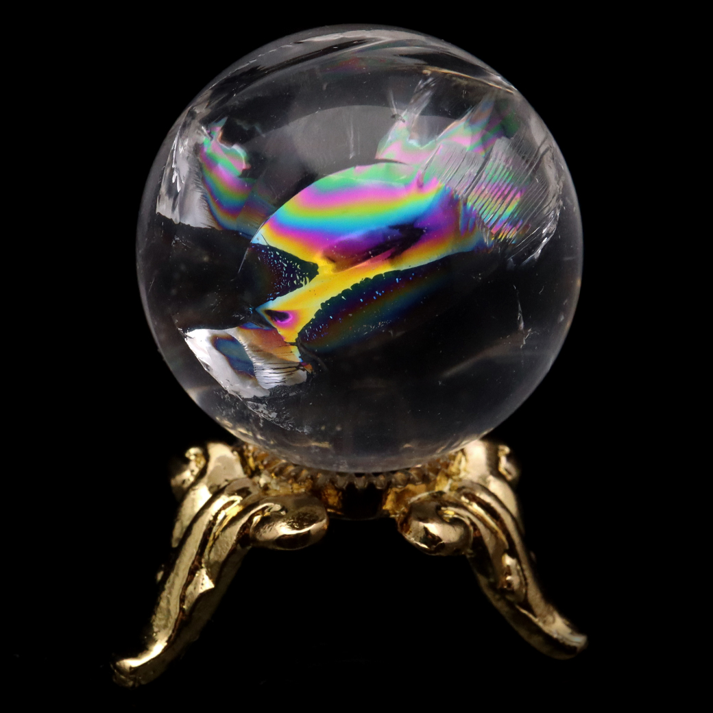 アイリスクォーツ 丸玉 水晶 虹入り AA 天然 台座付き レインボー パワーストーン 天然石