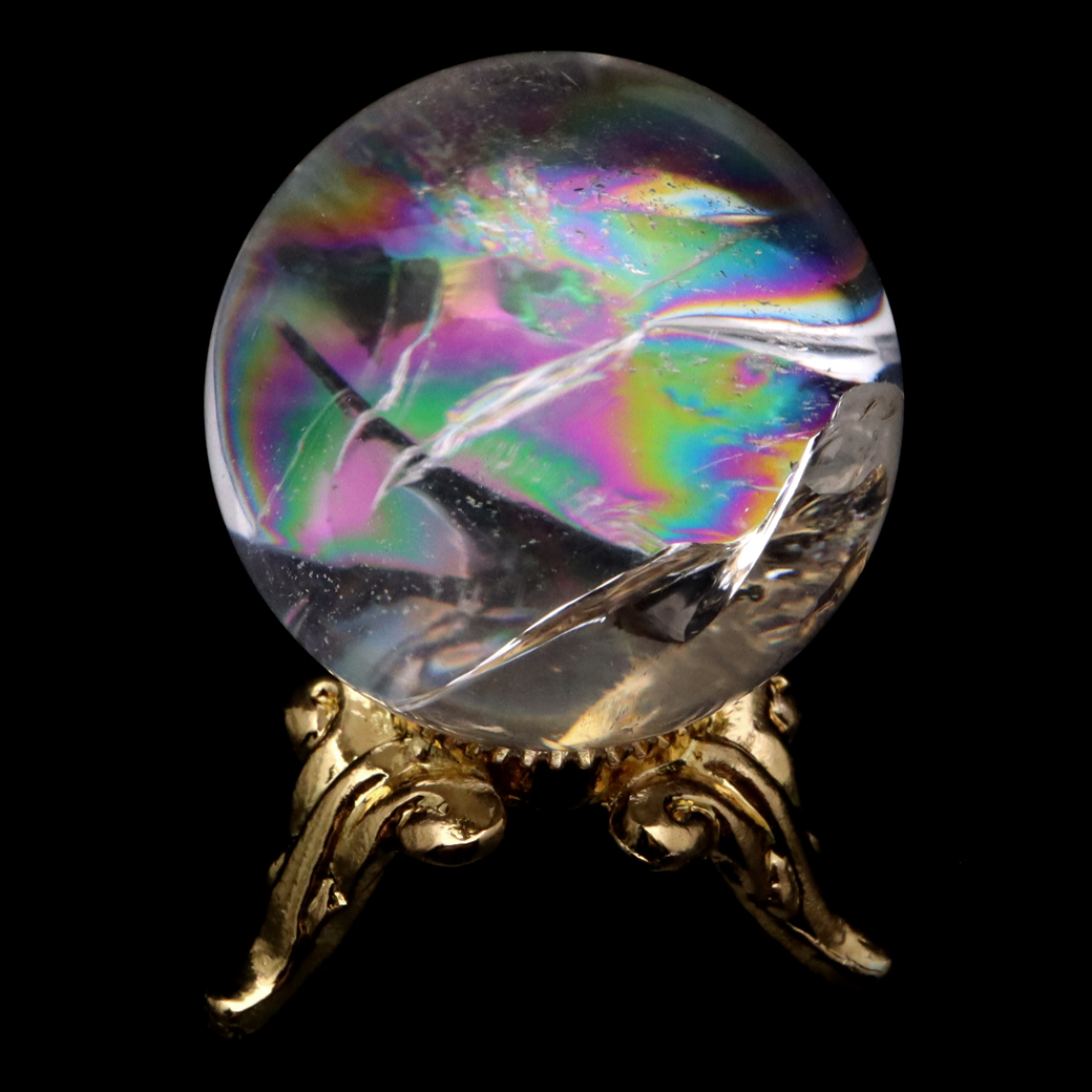 アイリスクォーツ 丸玉 水晶 虹入り AA 天然 台座付き レインボー パワーストーン 天然石