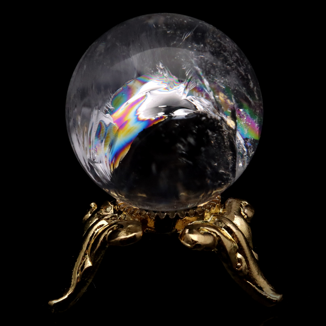 アイリスクォーツ 丸玉 水晶 虹入り AA 天然 台座付き レインボー パワーストーン 天然石