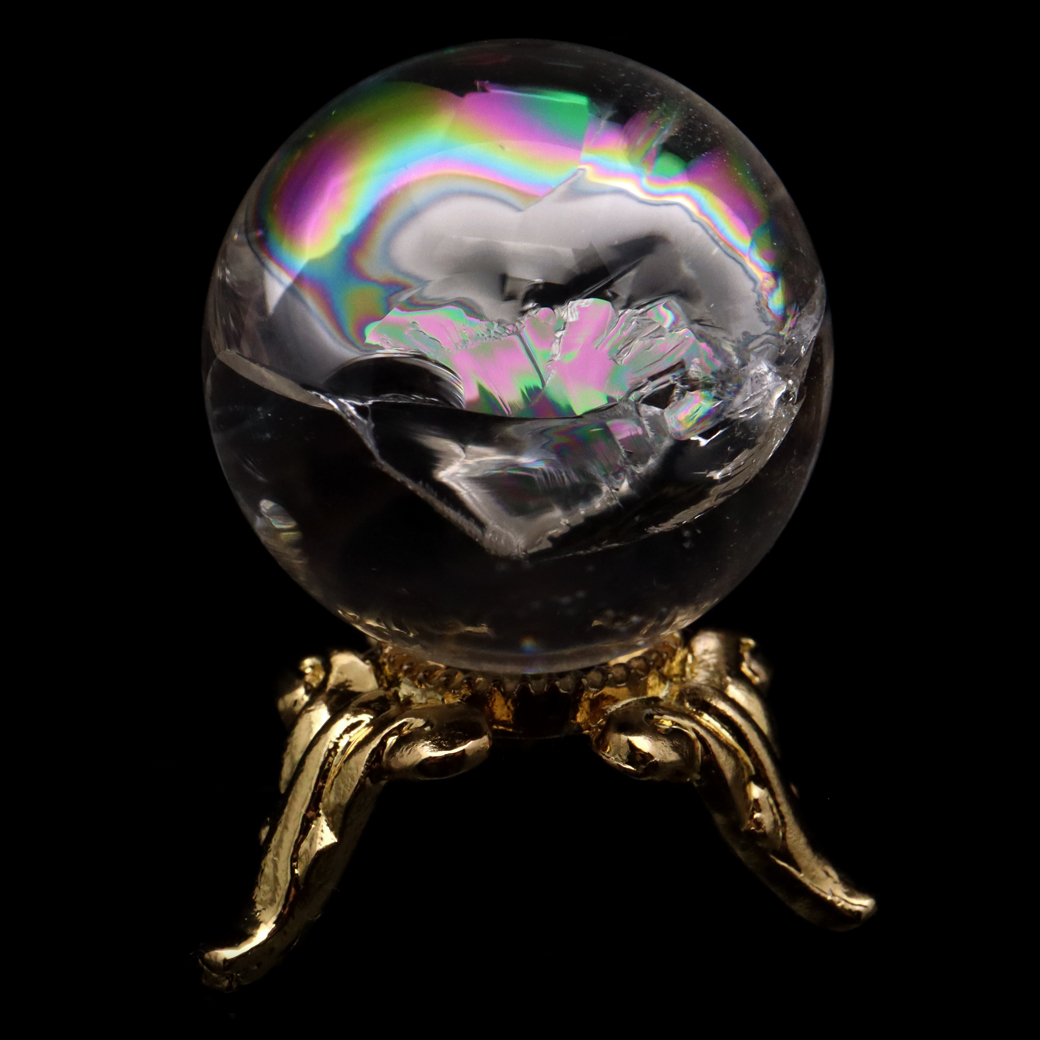 アイリスクォーツ 丸玉 水晶 虹入り AA 天然 台座付き レインボー パワーストーン 天然石