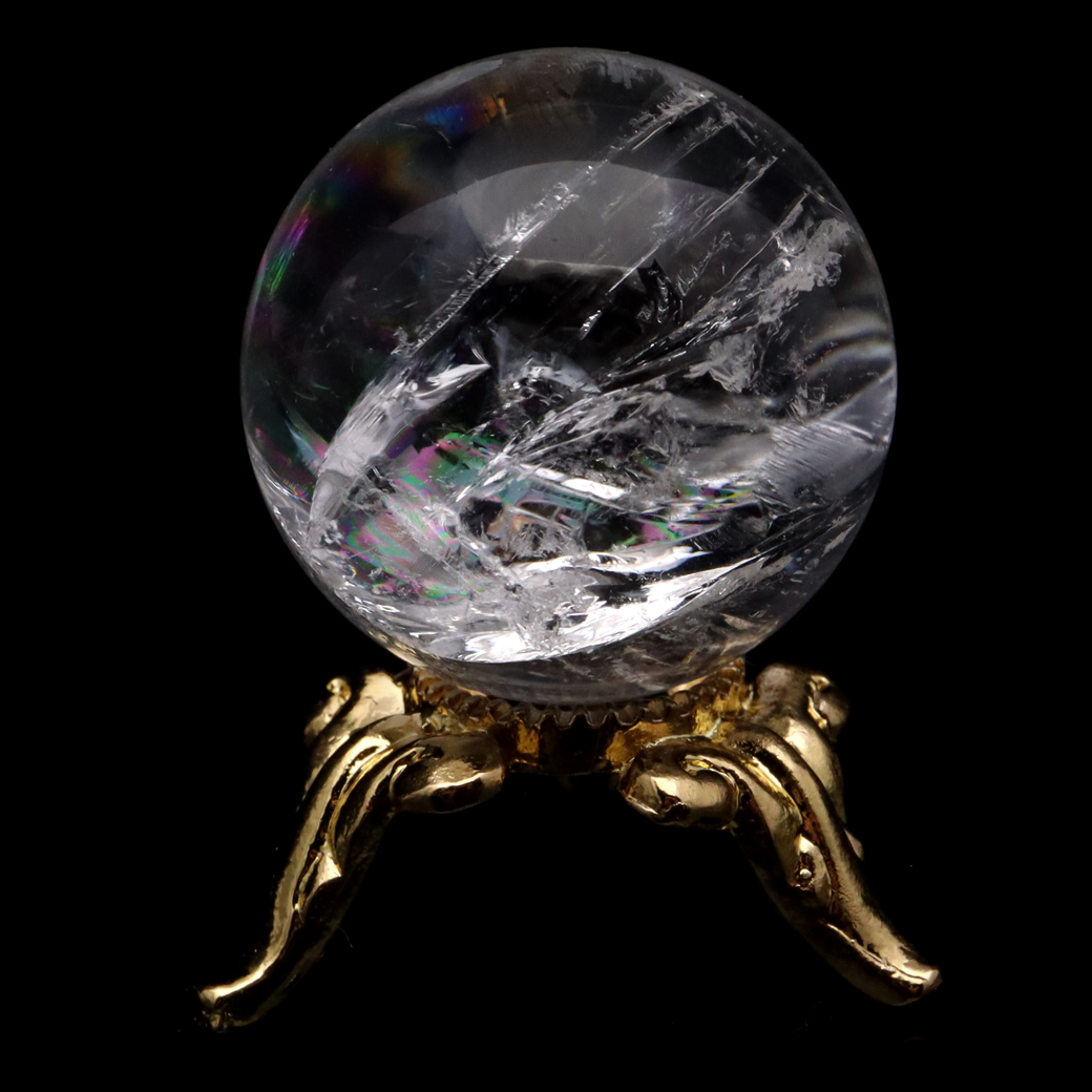 アイリスクォーツ 丸玉 水晶 虹入り AA 天然 台座付き レインボー パワーストーン 天然石