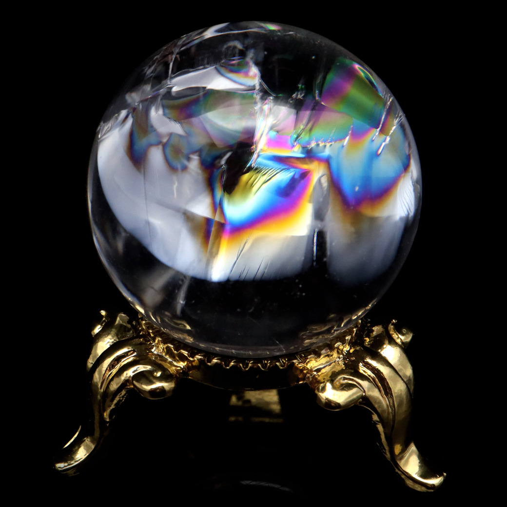 アイリスクォーツ 丸玉 水晶 虹入り AA 天然 台座付き レインボー パワーストーン 天然石 1点もの 置き物 玉 球 本物 風水