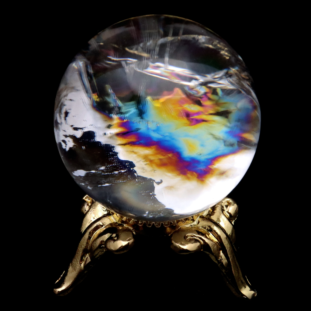 アイリスクォーツ 丸玉 水晶 虹入り AA 天然 直径約23mm 台座付き レインボー パワーストーン 天然石